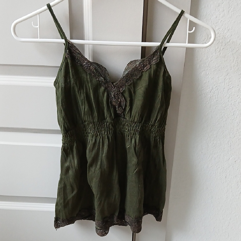 Green Lace Trim Camisole Top